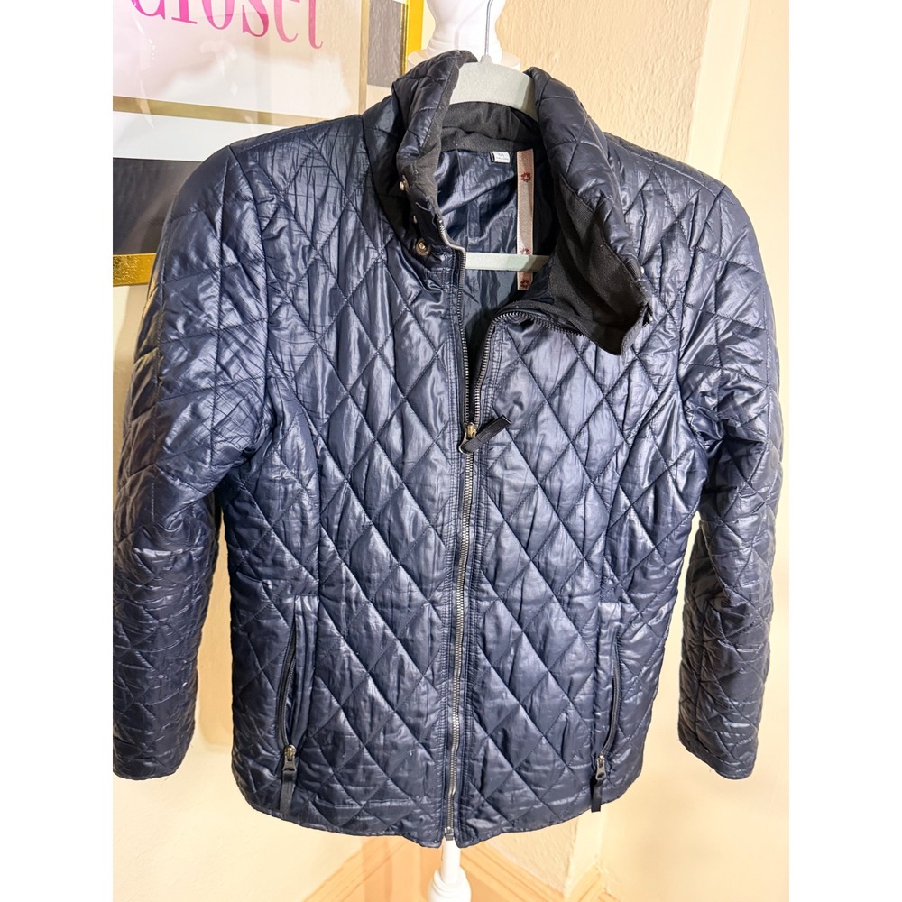 Obermeyer Navy Blue Diamond Quilted Puffer Jacket Full Zip Womens Size Medium